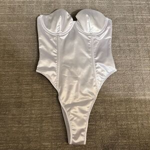 Playboy Bunny Classic White Silky Playmate Corset Bodysuit Costume XS